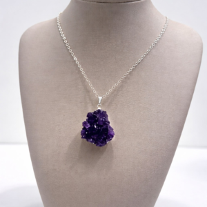 Natural Amethyst Cluster Pendant Silver
