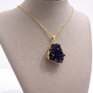 Natural Amethyst Cluster Pendant Gold