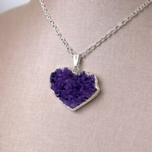 Natural Amethyst Heart Pendant Silver